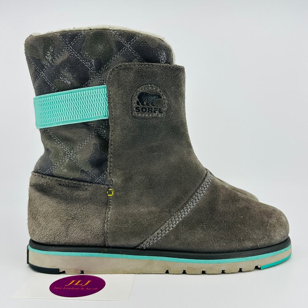 Sorel Girls Rylee Gray Waterproof Suede Winter Snow Boots NY1900-052 Size 5